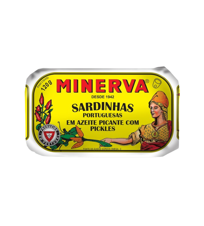 Minerva Sardinha em azeite com pickles 120g (Sardinen in Olivenöl mit Essiggurken)