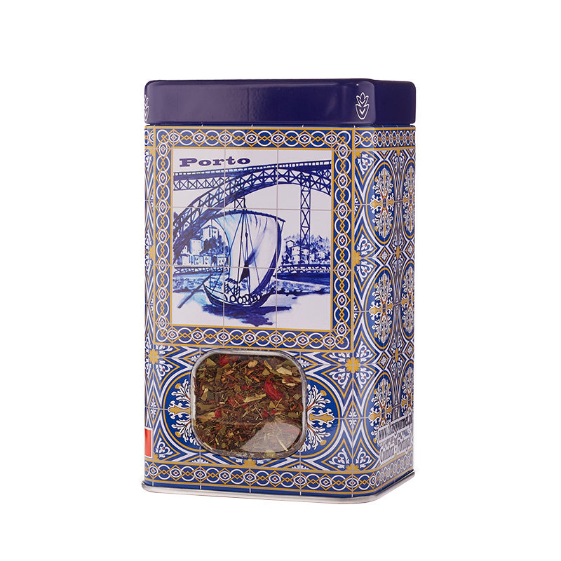 Eckige Teedose blau "Porto" mit losem Tee Ihrer Wahl