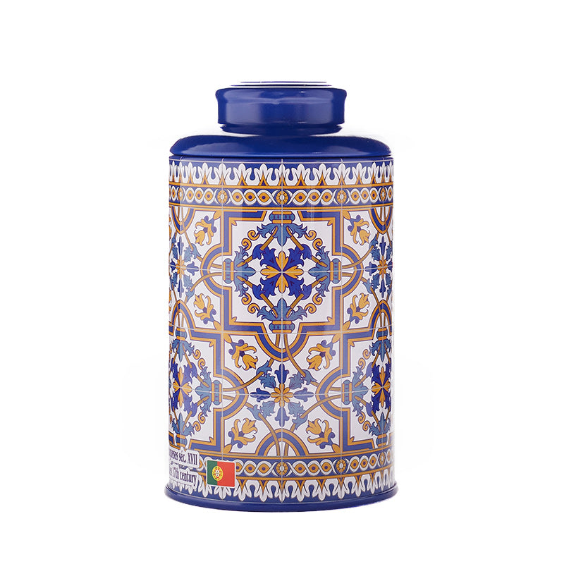 Runde Teedose blau "Azulejo" mit Teebeuteln Ihrer Wahl